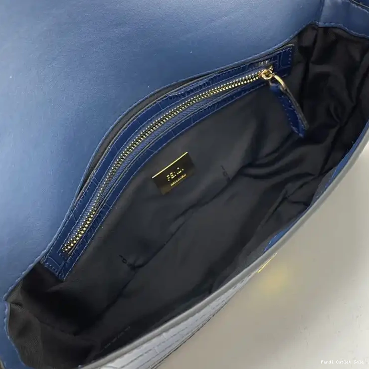 Cheap Leather Bag In Fendi Blue Medium Crocodile Baguette 0612
